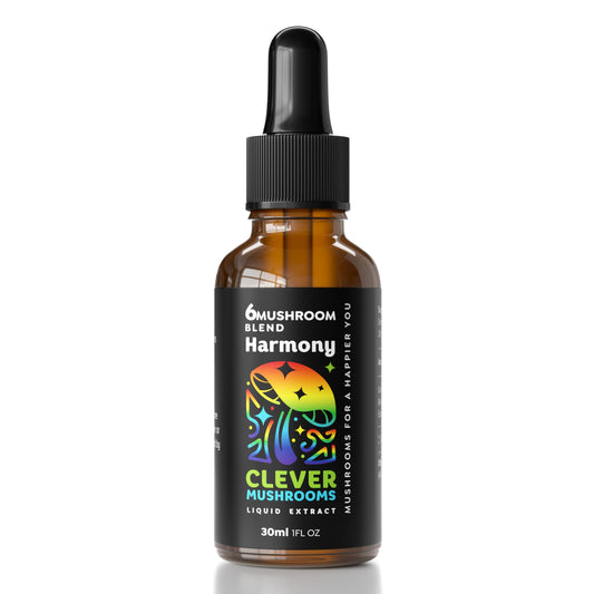 Bottle of 6 Blend Mushroom Liquid Extract with dropper