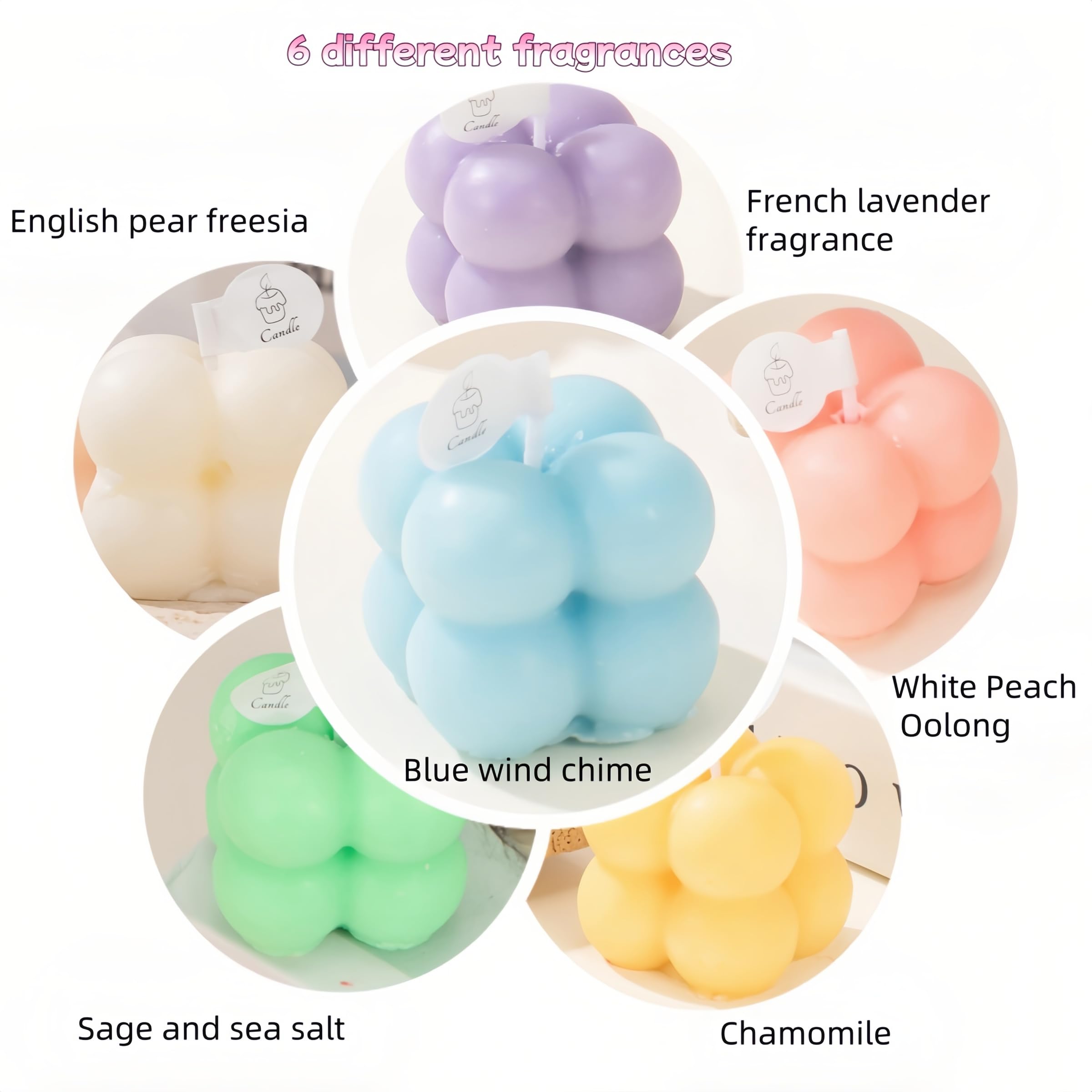 Pastel coral pink bubble-shaped mini soy candle in frosted jar
