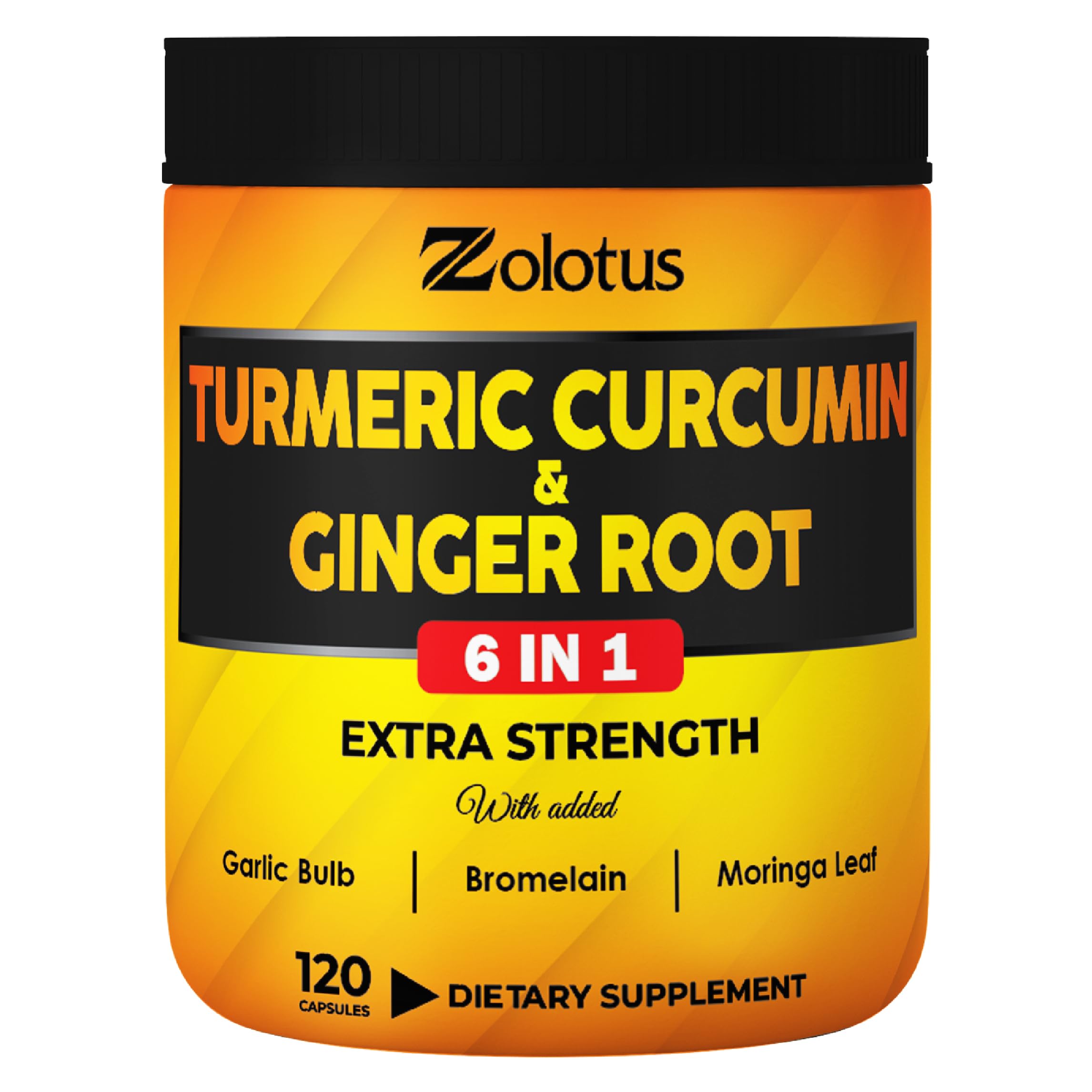 Bottle of 6 in 1 Turmeric Curcumin + Ginger Capsules - 120 count