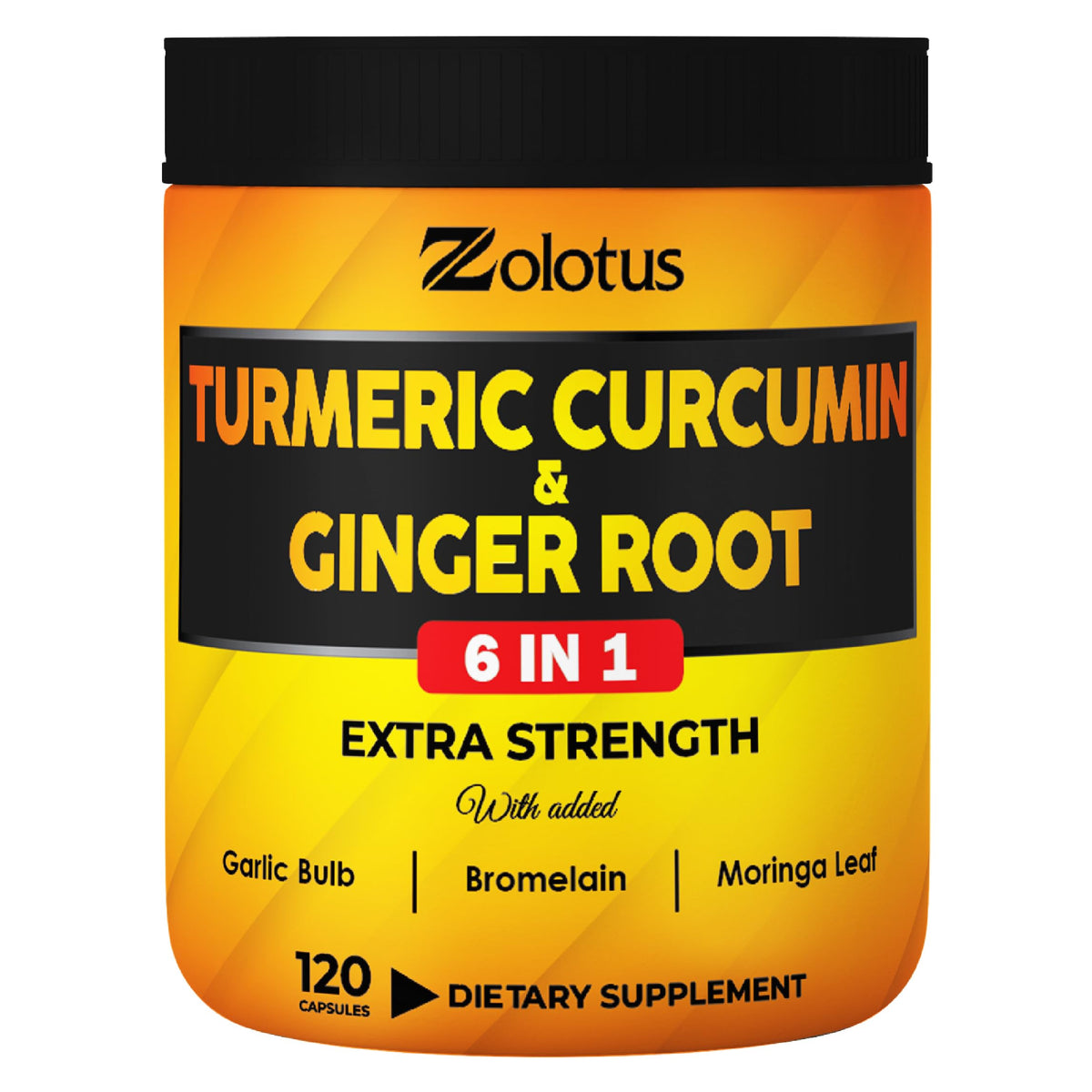 Bottle of 6 in 1 Turmeric Curcumin + Ginger Capsules - 120 count