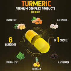 Close-up of Turmeric Curcumin capsules with 95% curcuminoids