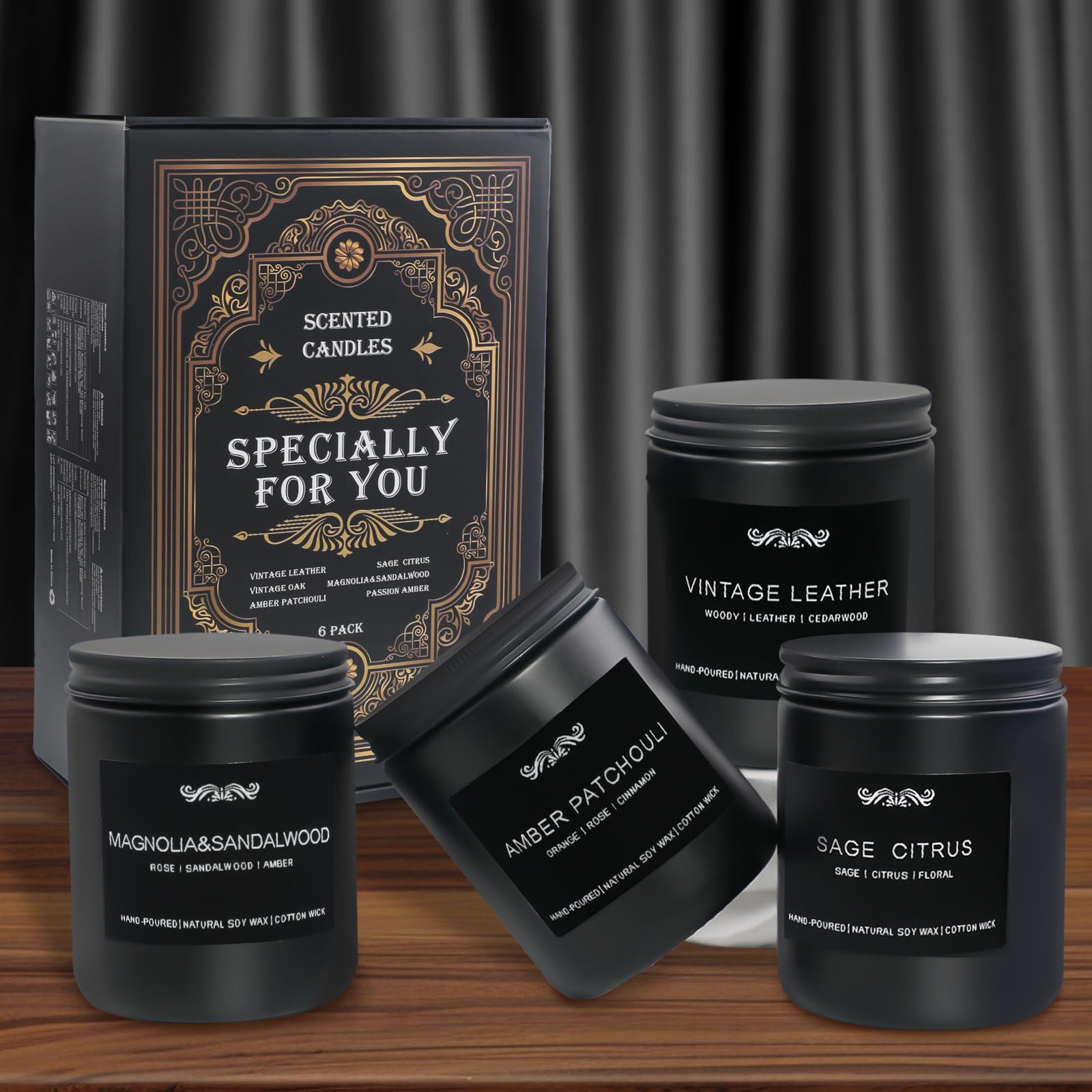 Gift-ready six-candle box set for men