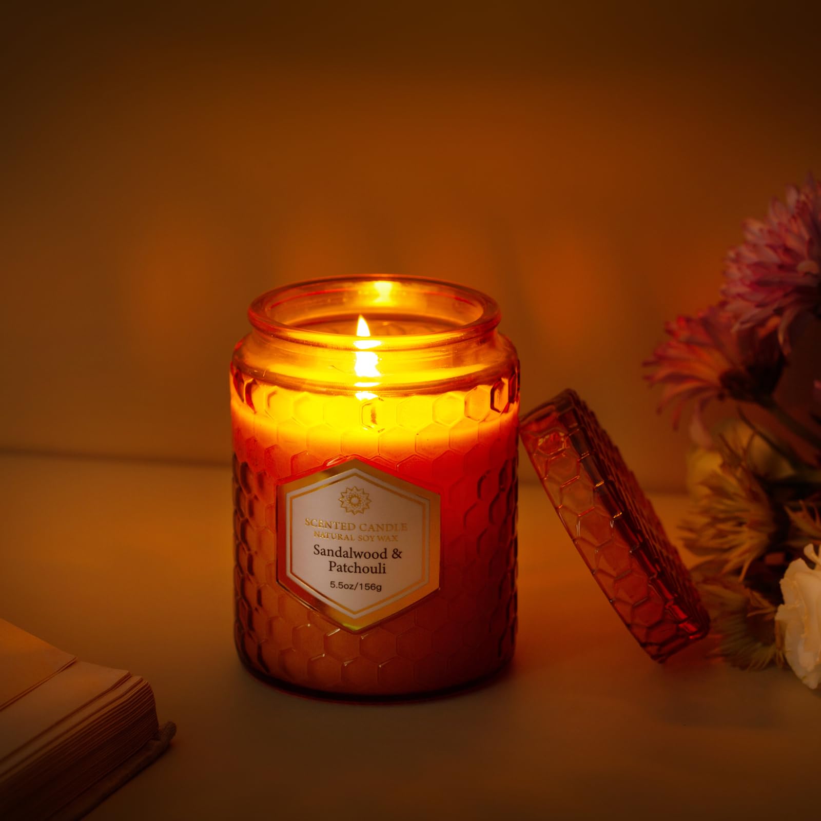 Lavender Lilac scented soy candle from the set.