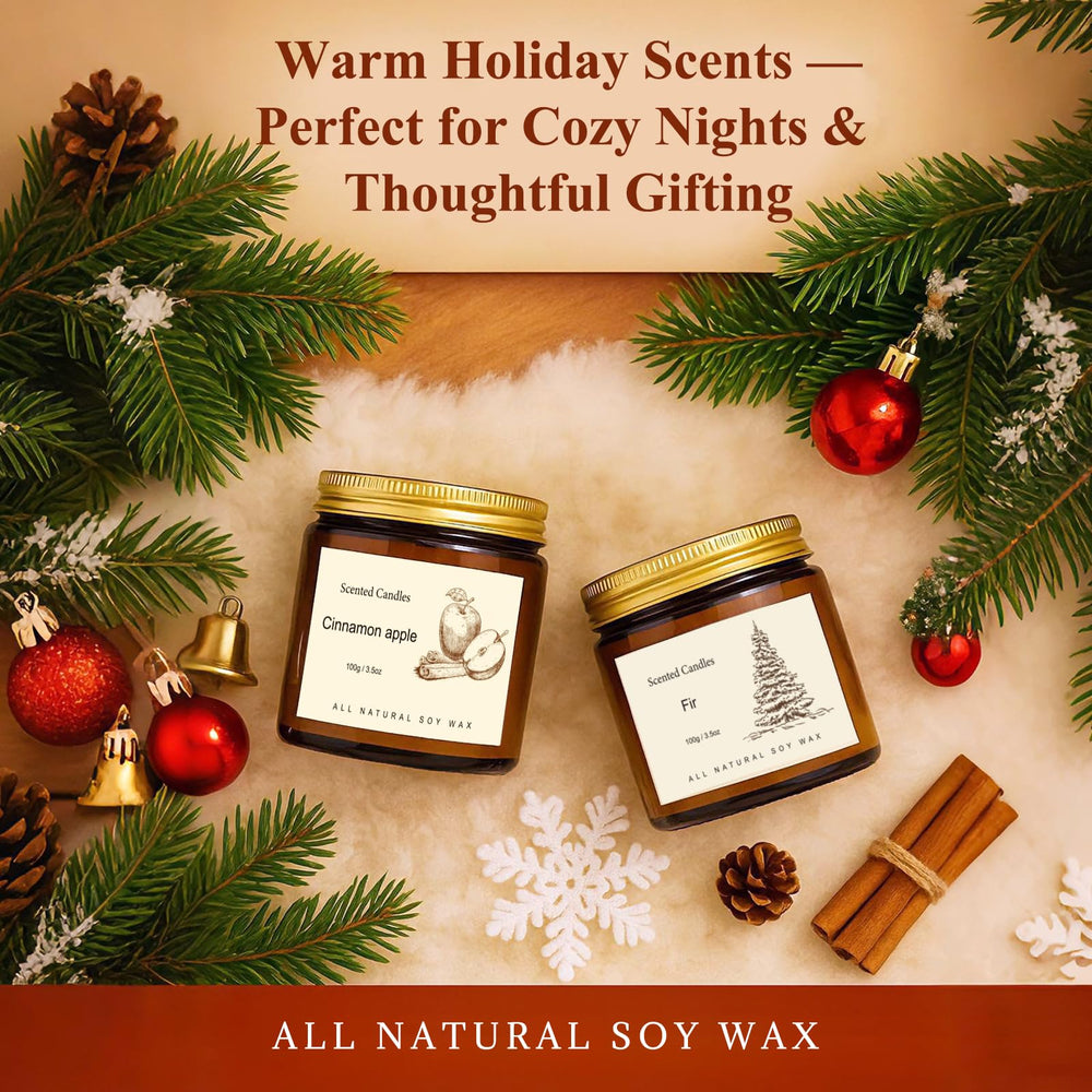 Pumpkin chai and fir scented candle in cozy winter setting