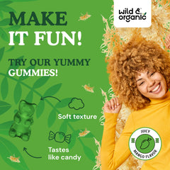 60-count bottle of Wild & Organic sea moss gummies for kids