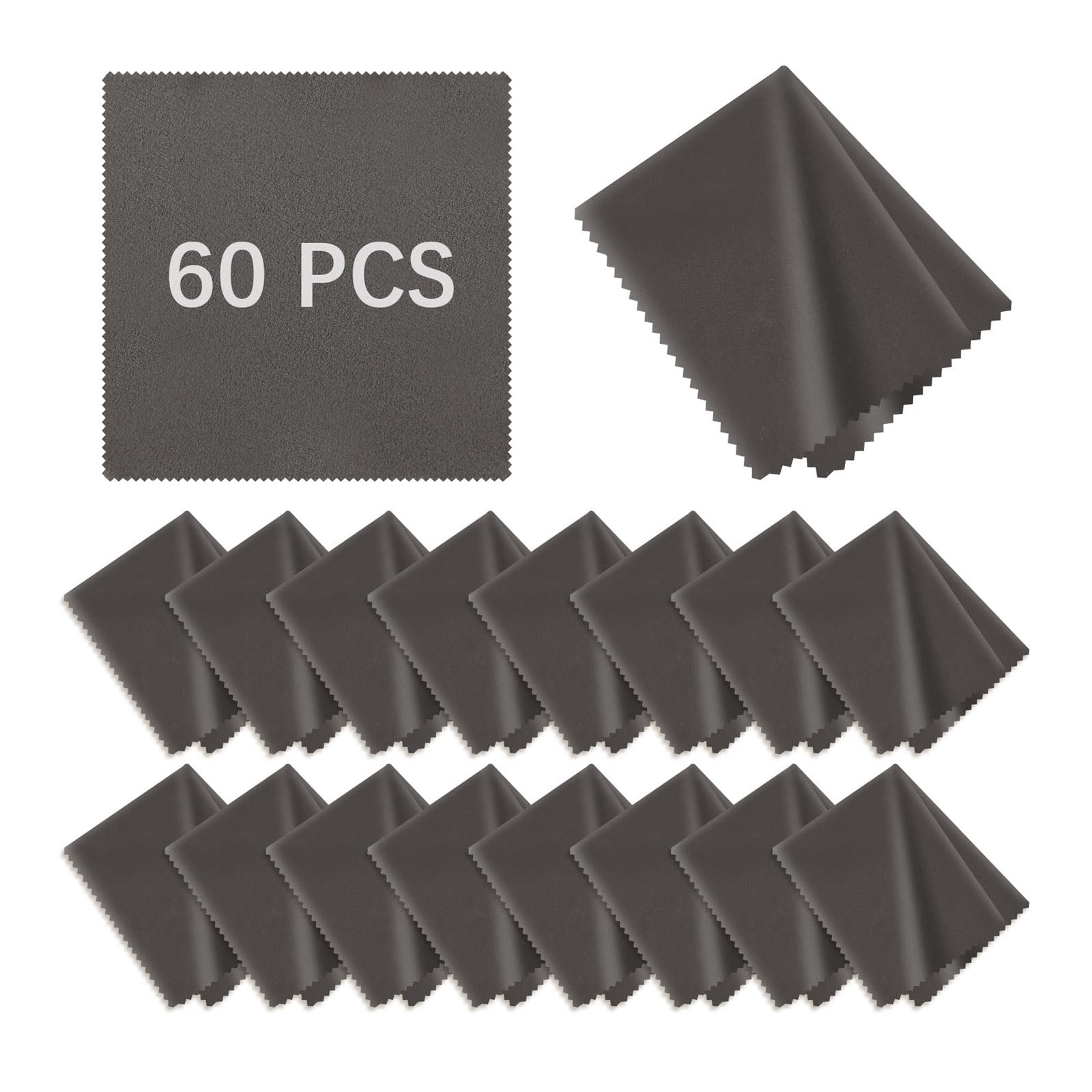 60-pack microfiber cleaning cloths for glasses, size 5.5 x 5.5 inches.