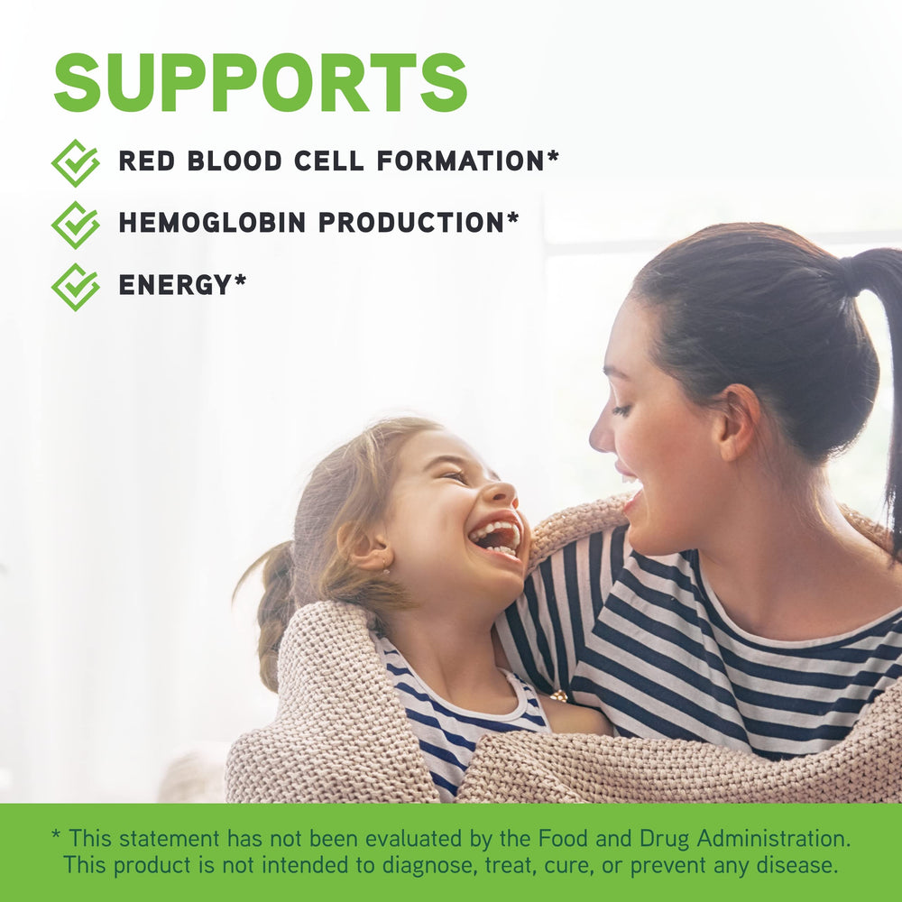 Container showing 60 servings of iron bis-glycinate