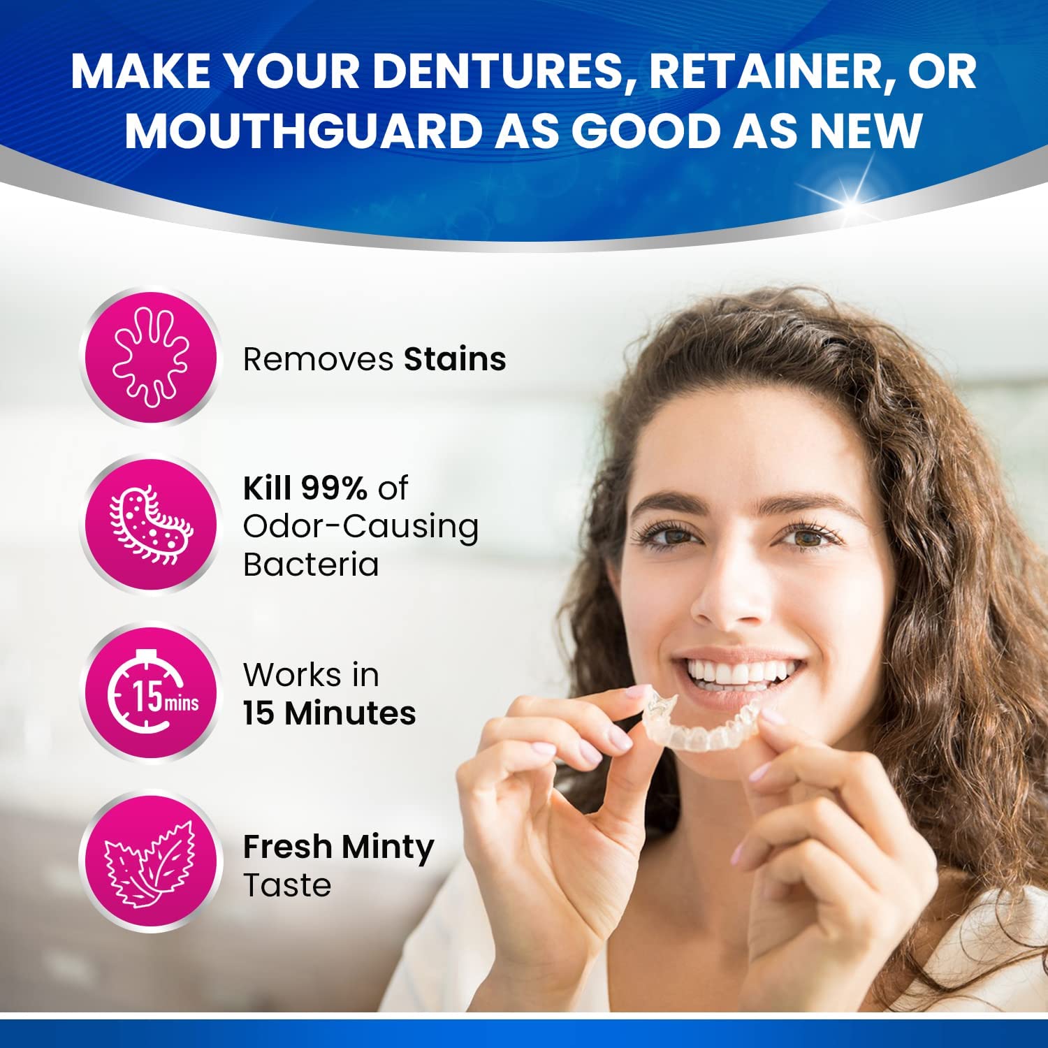 Retainer and denture cleaning tablets whitening dentures