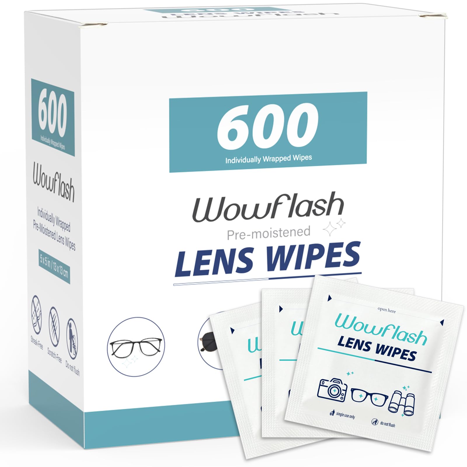 Box of 600 Wowflash lens wipes for eyeglasses
