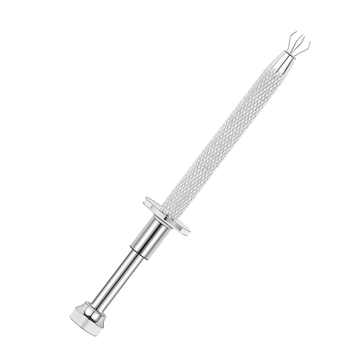 The 6ixGosh piercing tool in stainless steel grip for precise setup.