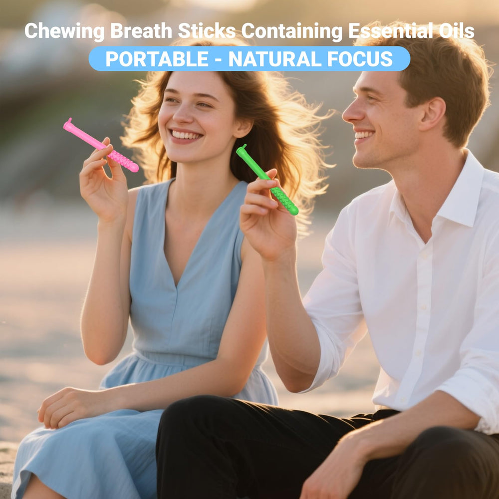 Lifestyle image showing Breath Sticks on desk with packaging