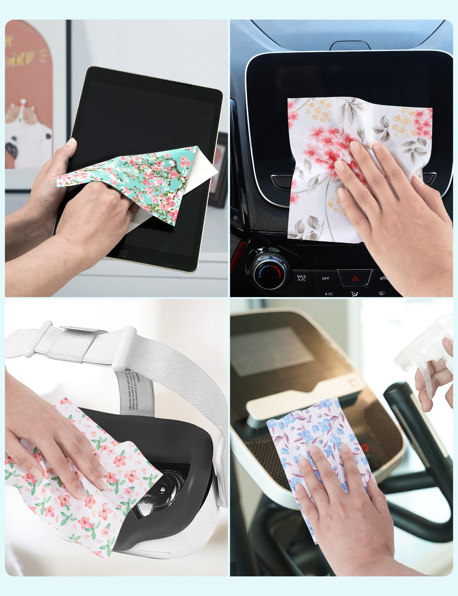 Soft microfiber fabric cleaning cloths for lenses and screens with flower motifs