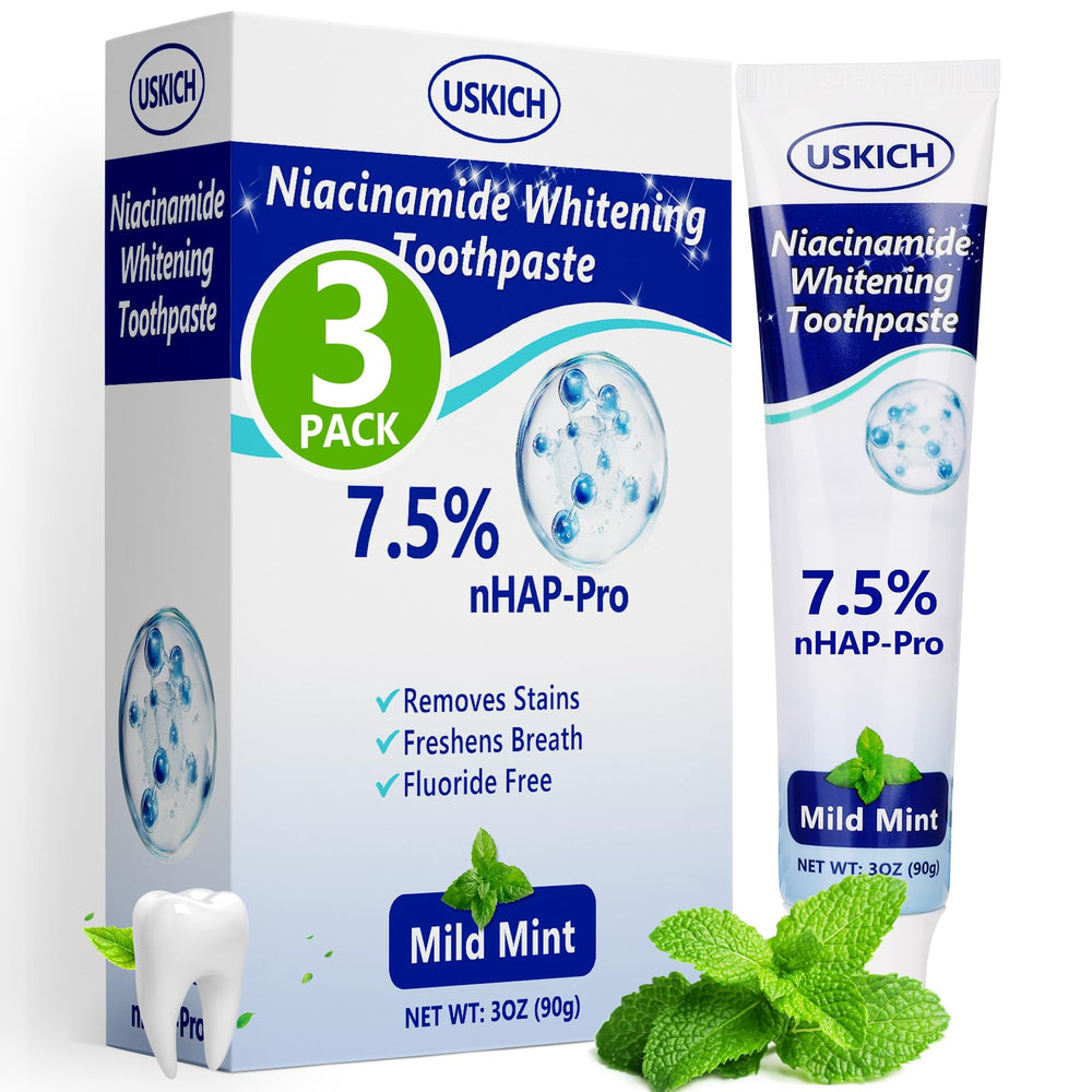 Toothpaste tube front view showing 7.5% nano-hydroxyapatite