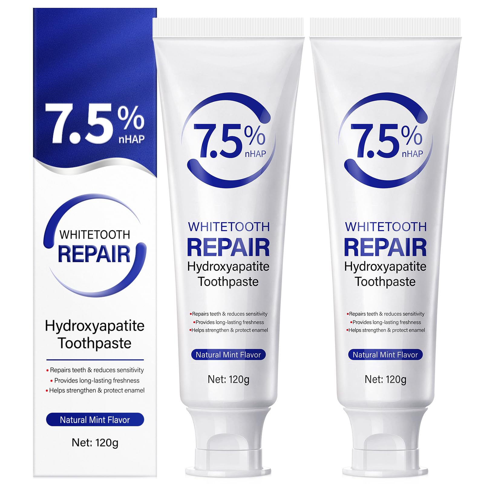 Packaging for 7.9% nano hydroxyapatite toothpaste 2-pack