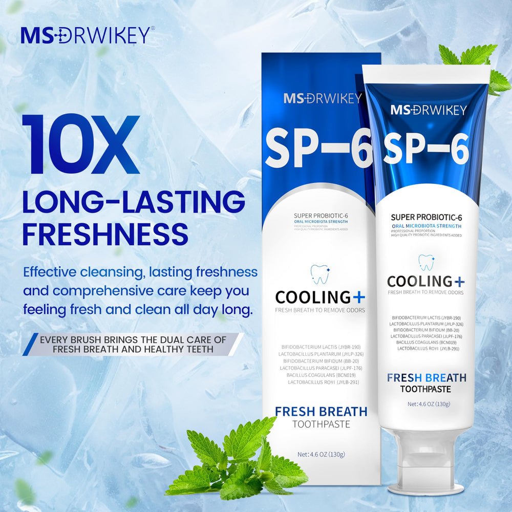 Purple beads in 7-Pro whitening toothpaste for extra freshness