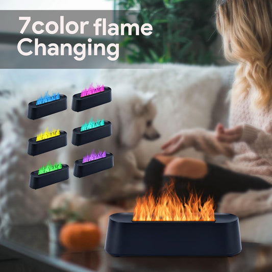 Aroma diffuser displaying ambient seven-color flame lighting