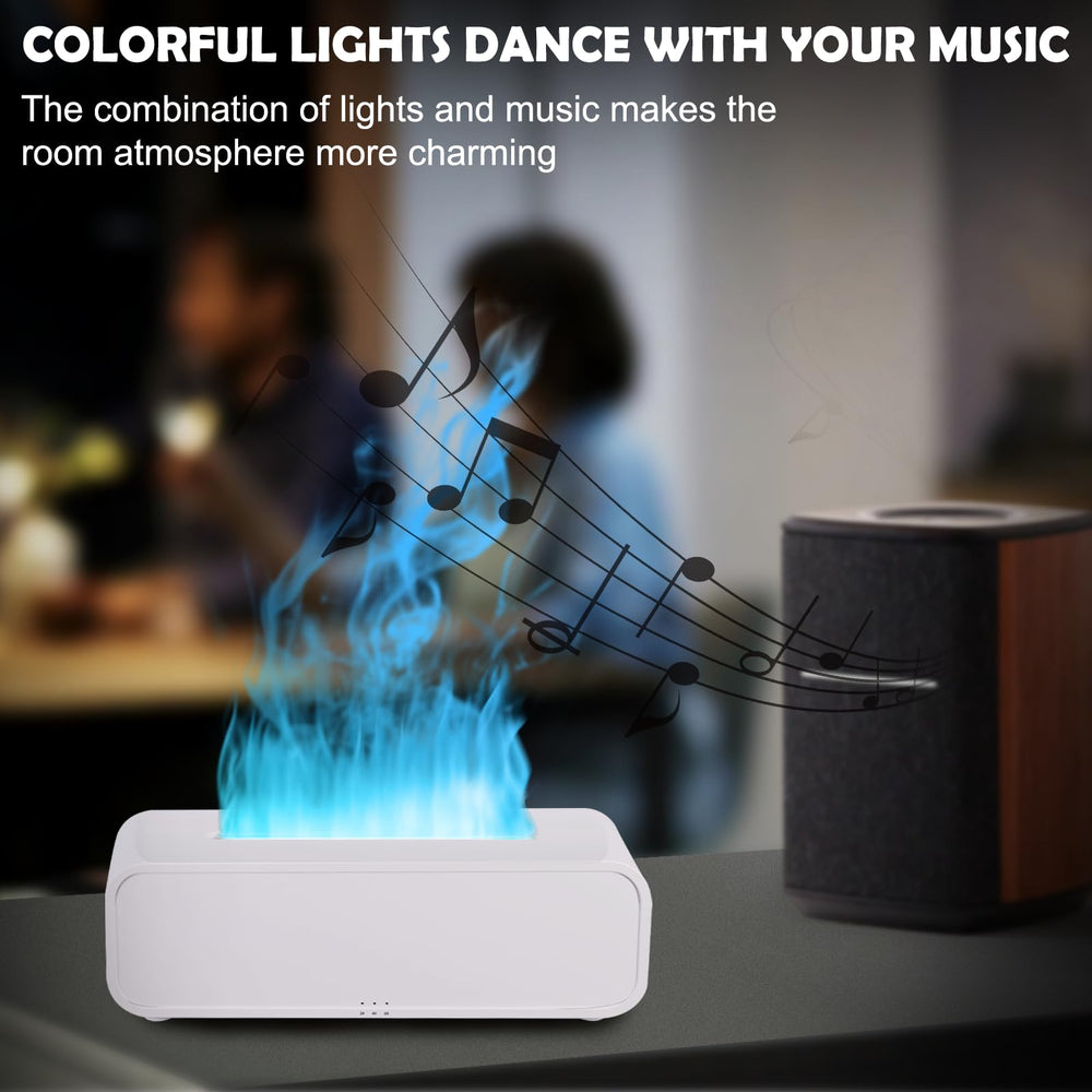 Close-up of flame visuals and mist with music interaction