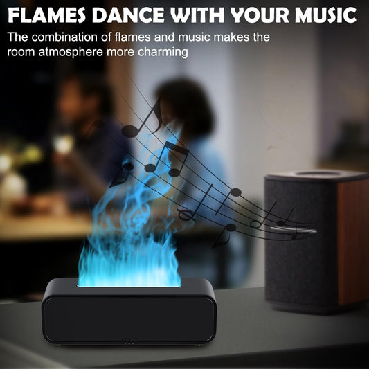 Flame diffuser showing music interaction and lighting