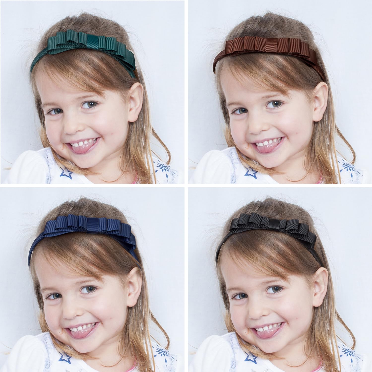 7Rainbows Spruce toddler headband knotted bow with secure non-slip grip.