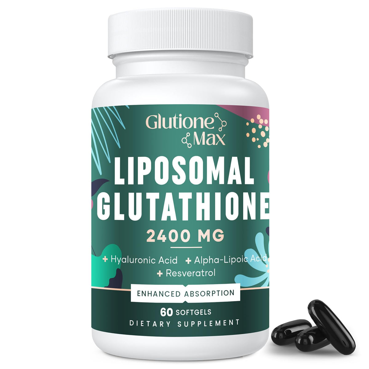 Product image: 8-in-1 liposomal glutathione 2400mg bottle with 60 softgels