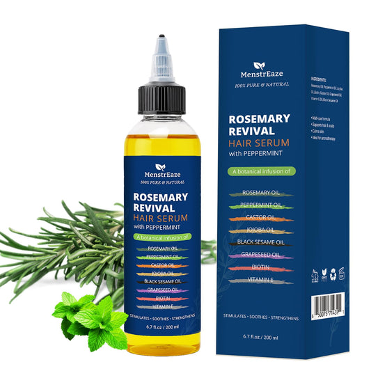 Hero image showing 6.7 oz bottle of 8-oil hair growth oil with rosemary and peppermint