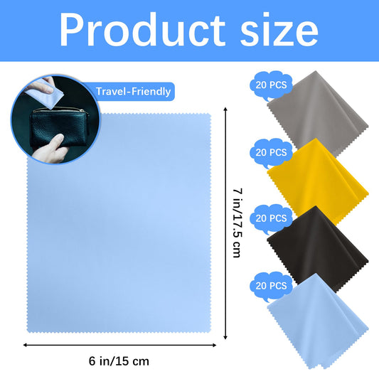 Cloths in black, gray, yellow and light blue for lenses and screens