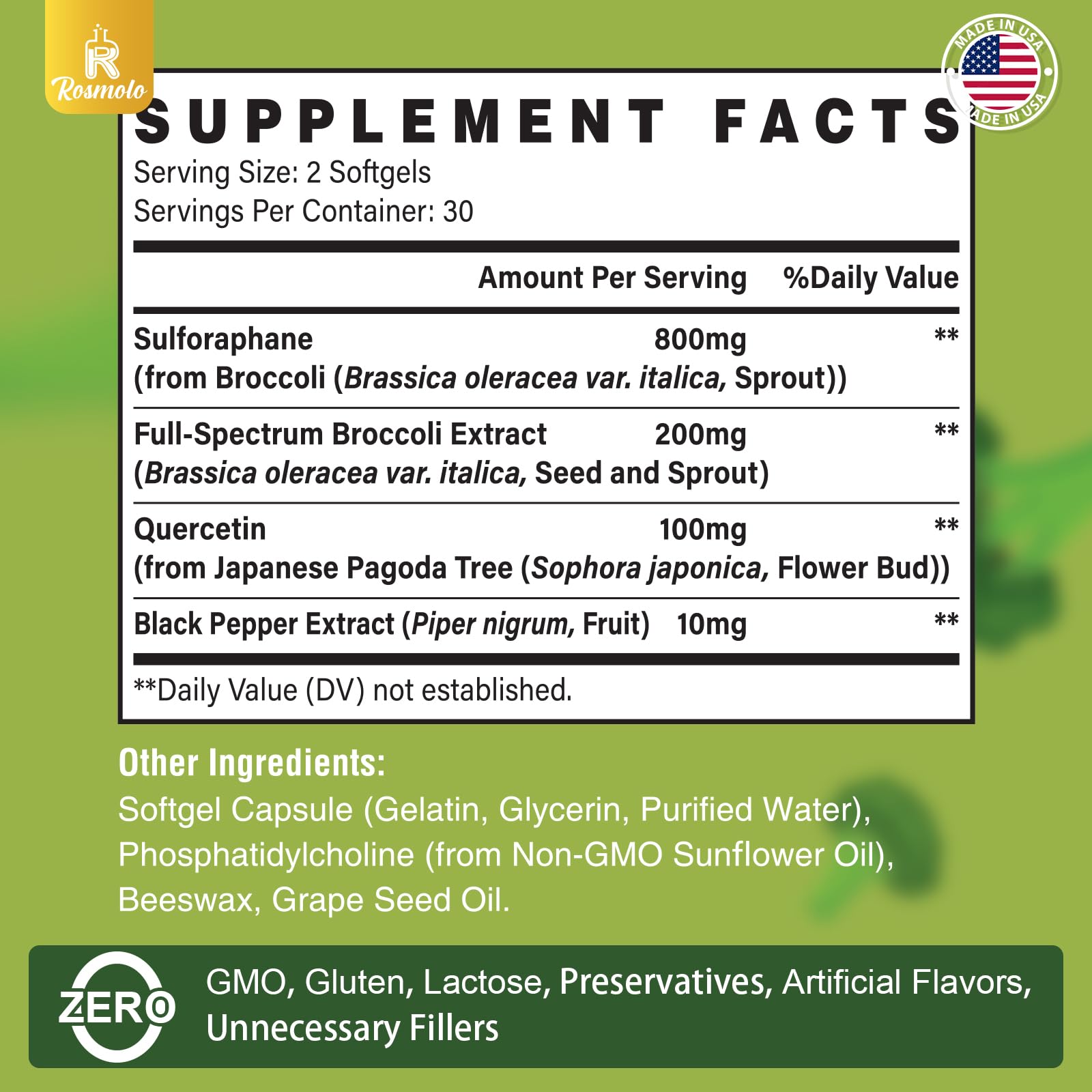 Bottle of 800 mg Liposomal Sulforaphane