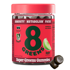 Front view of 8Greens Daily Greens Gummies Apple flavor bottle