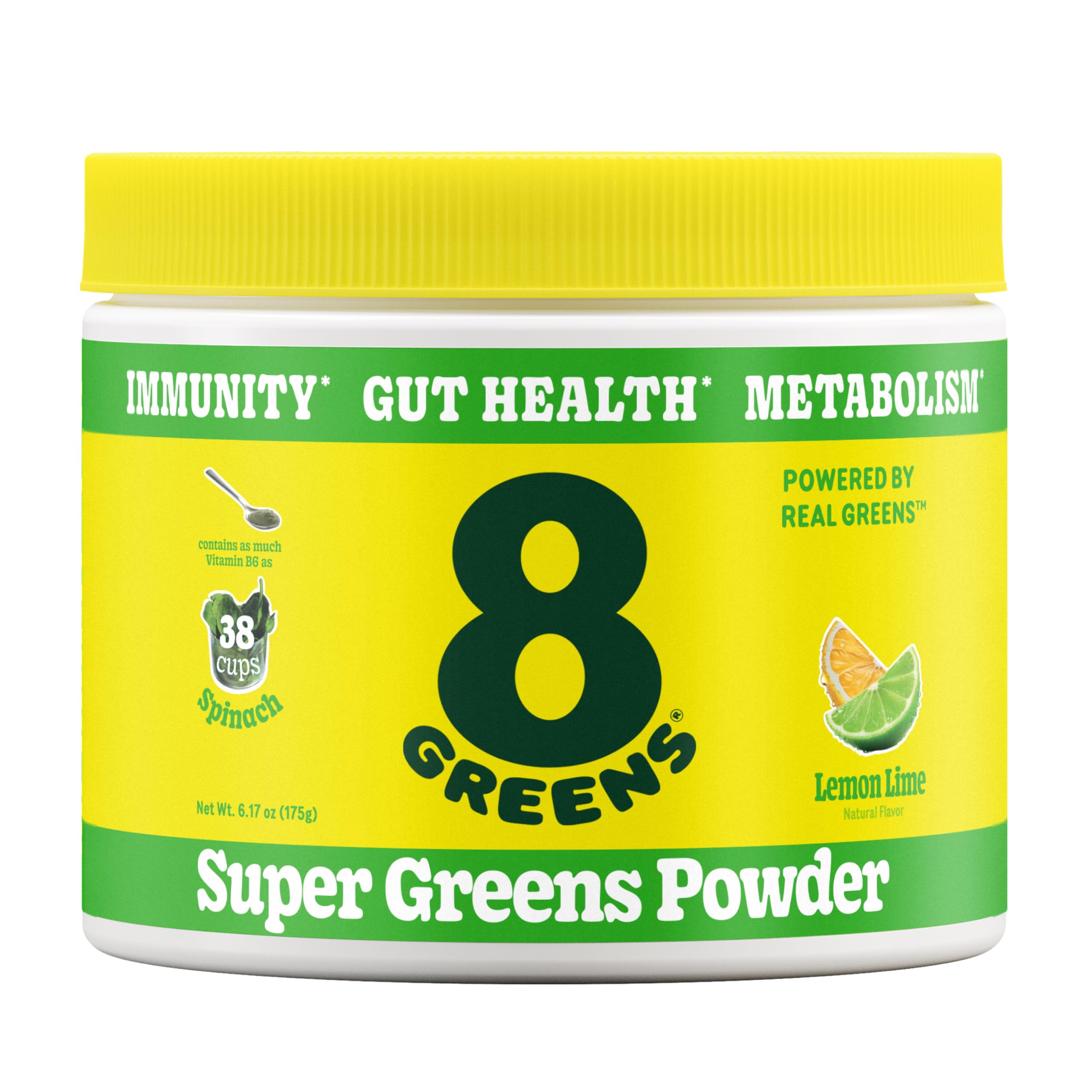 Front view of 8Greens Super Greens Powder bottle