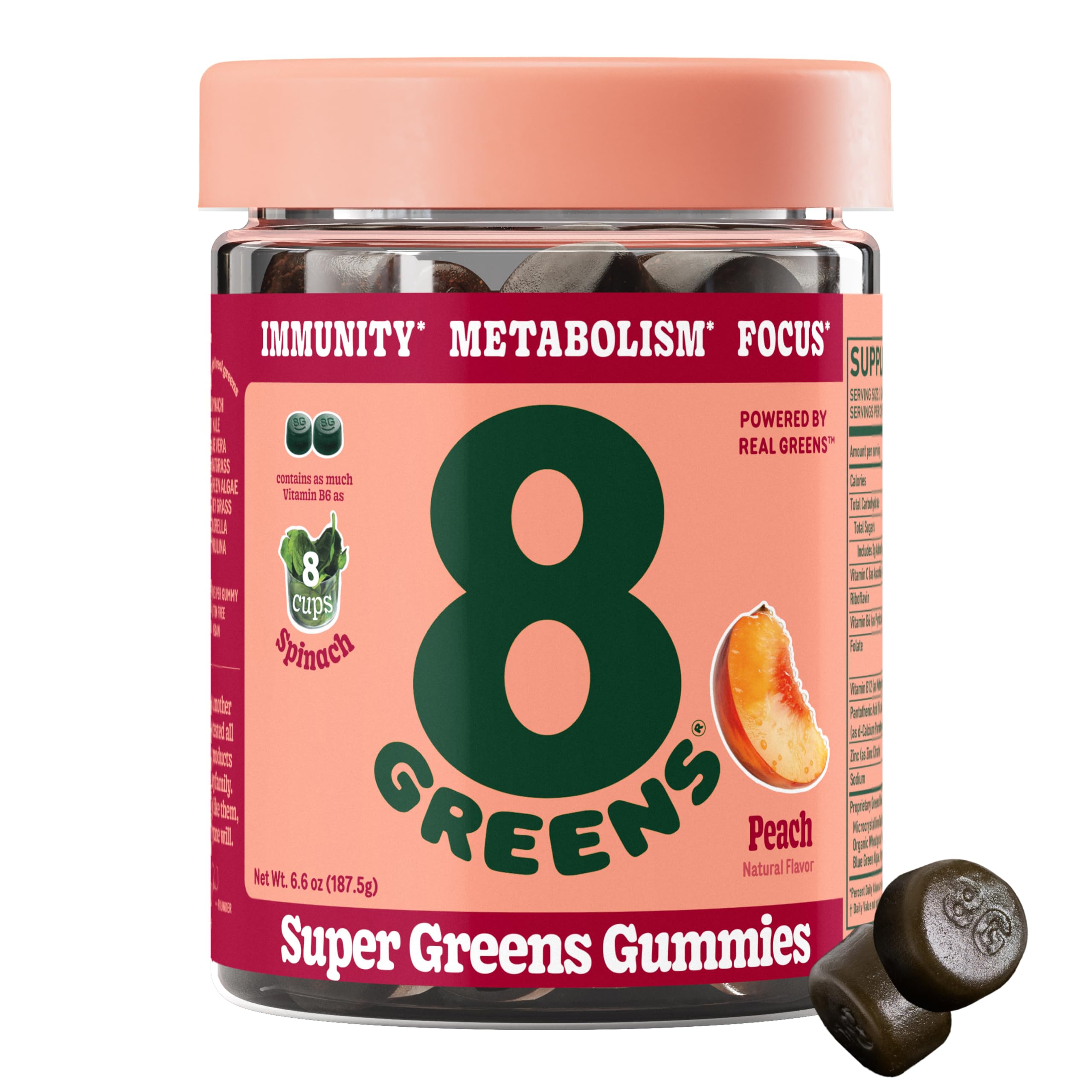8Greens Supergreens Gummies Peach Flavor bottle - 50 count