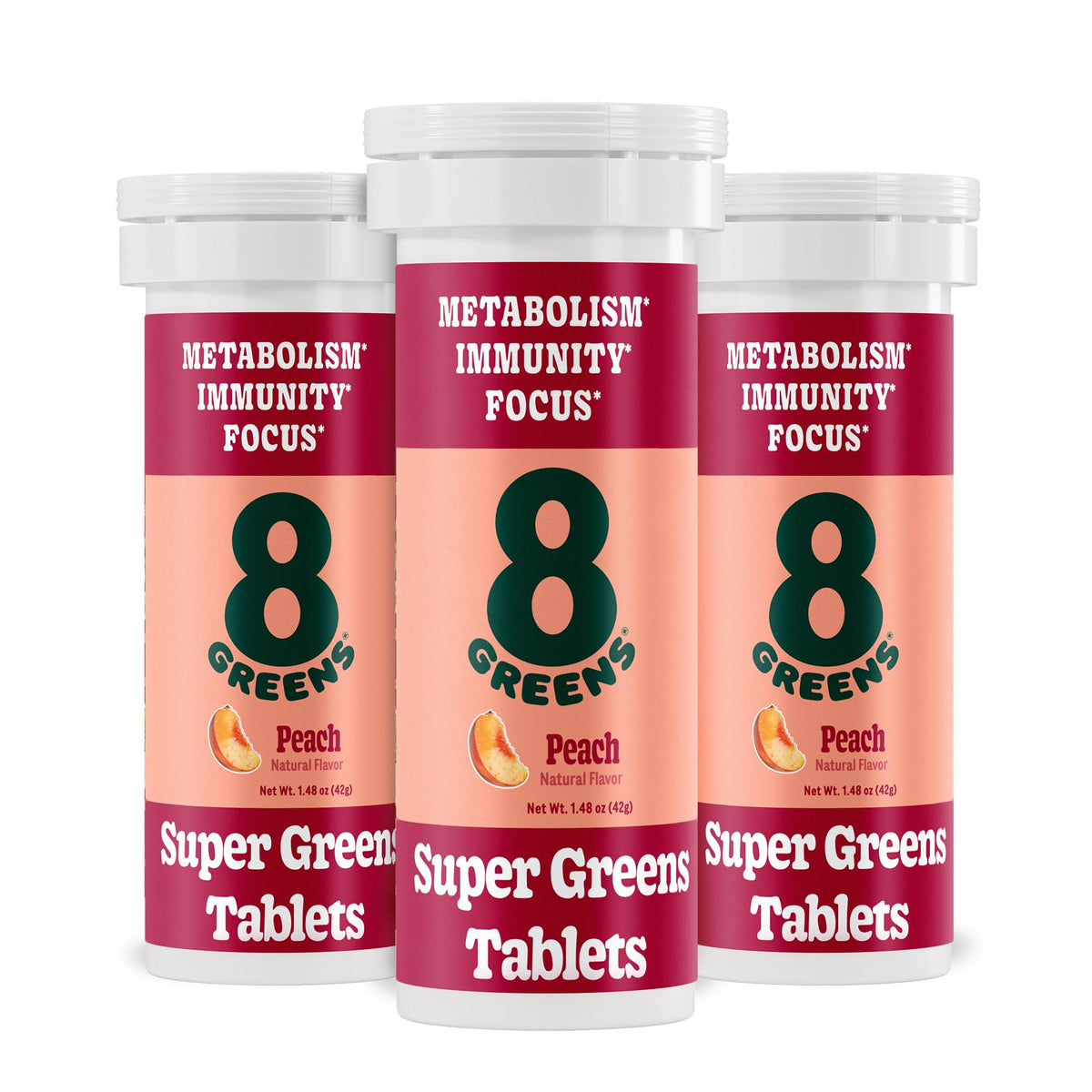 Front view of 8Greens Supergreens Tablets packaging