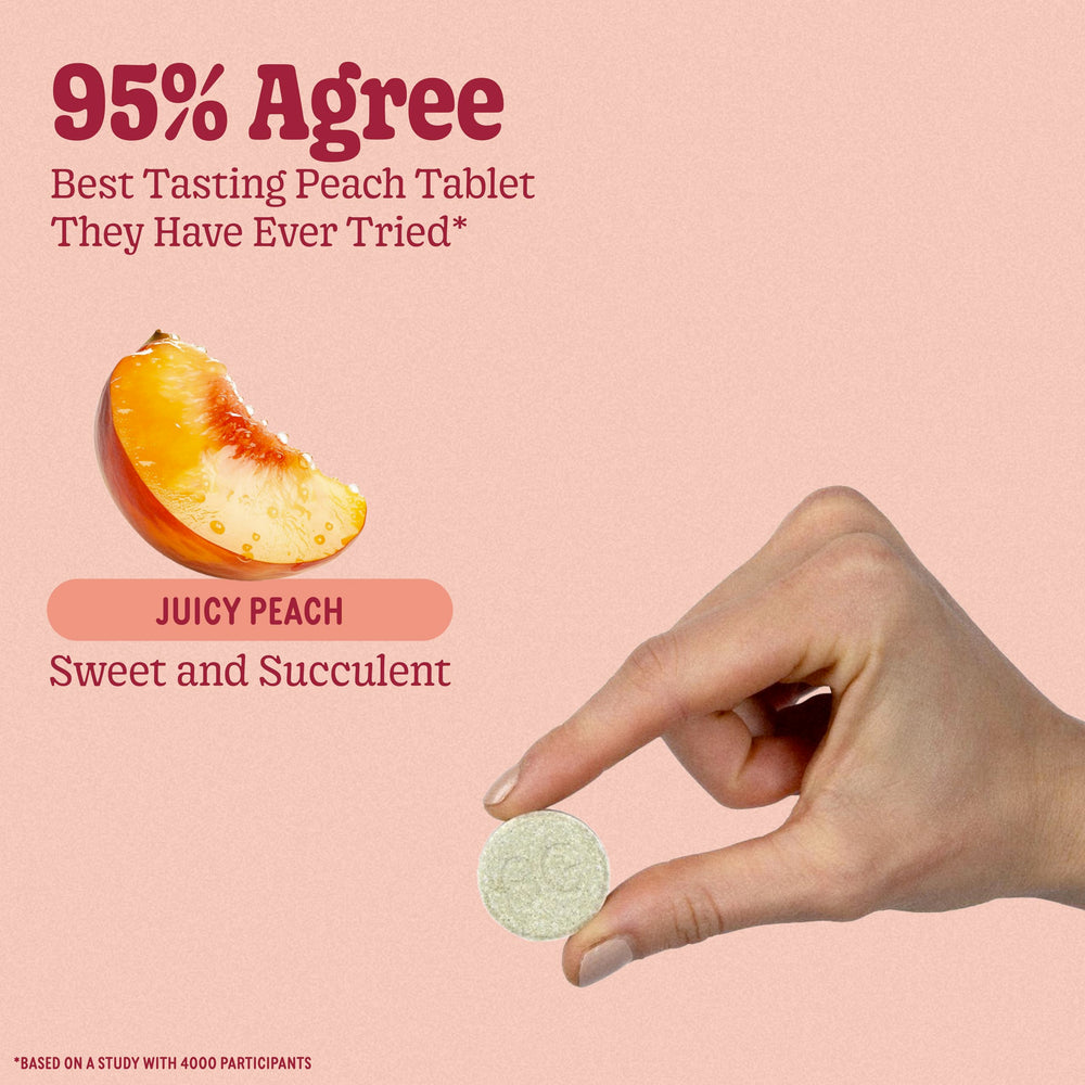 Side view of 8Greens Peach flavor tablets packaging