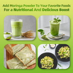 8 oz packaging of moringa and matcha powder