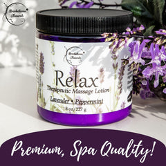 8oz Relax Massage Lotion bottle with Brookethorne Naturals label