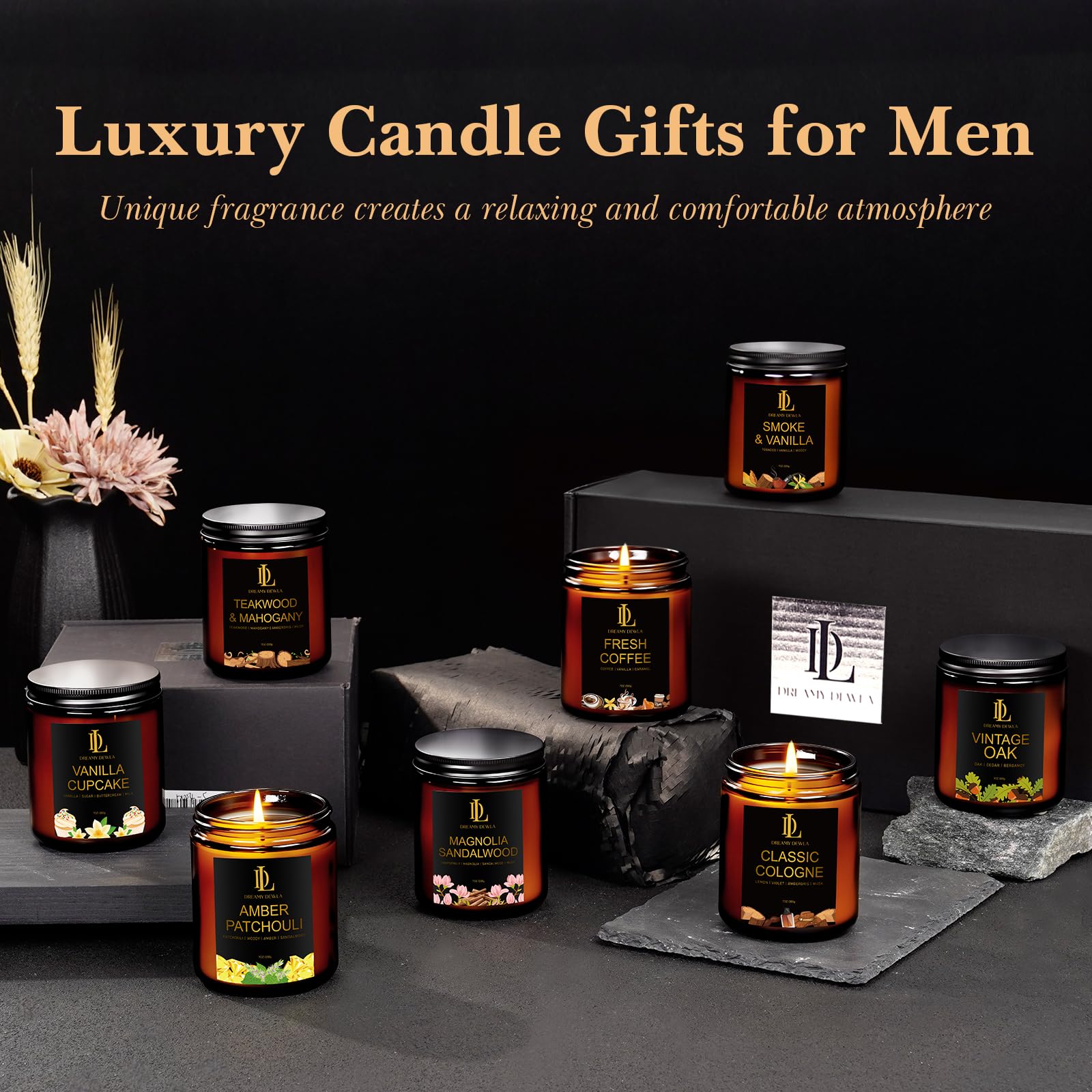 Magnolia Sandalwood scented candle in 8-pack set