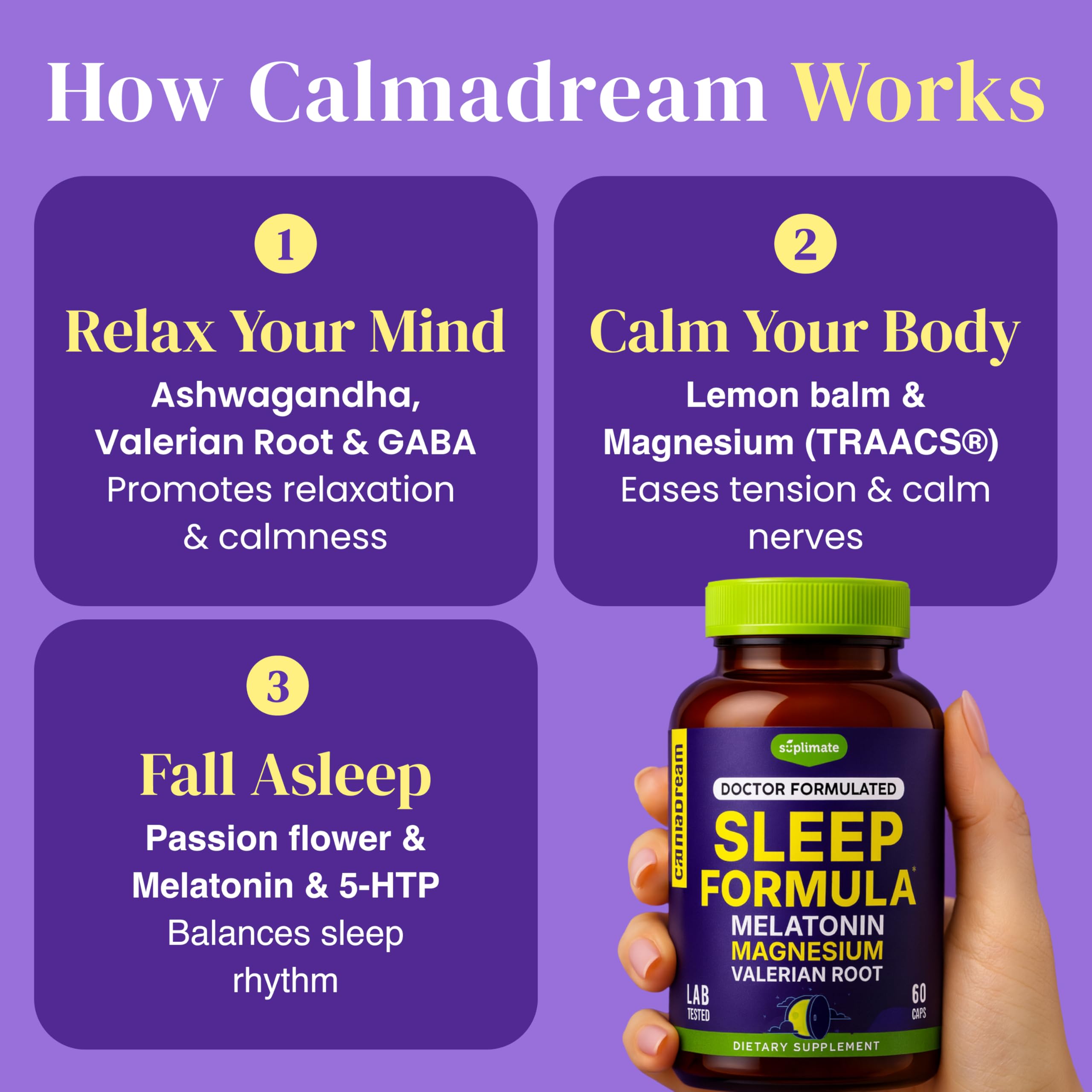 Close-up of 9-in-1 Melatonin Sleep Aid bottle label