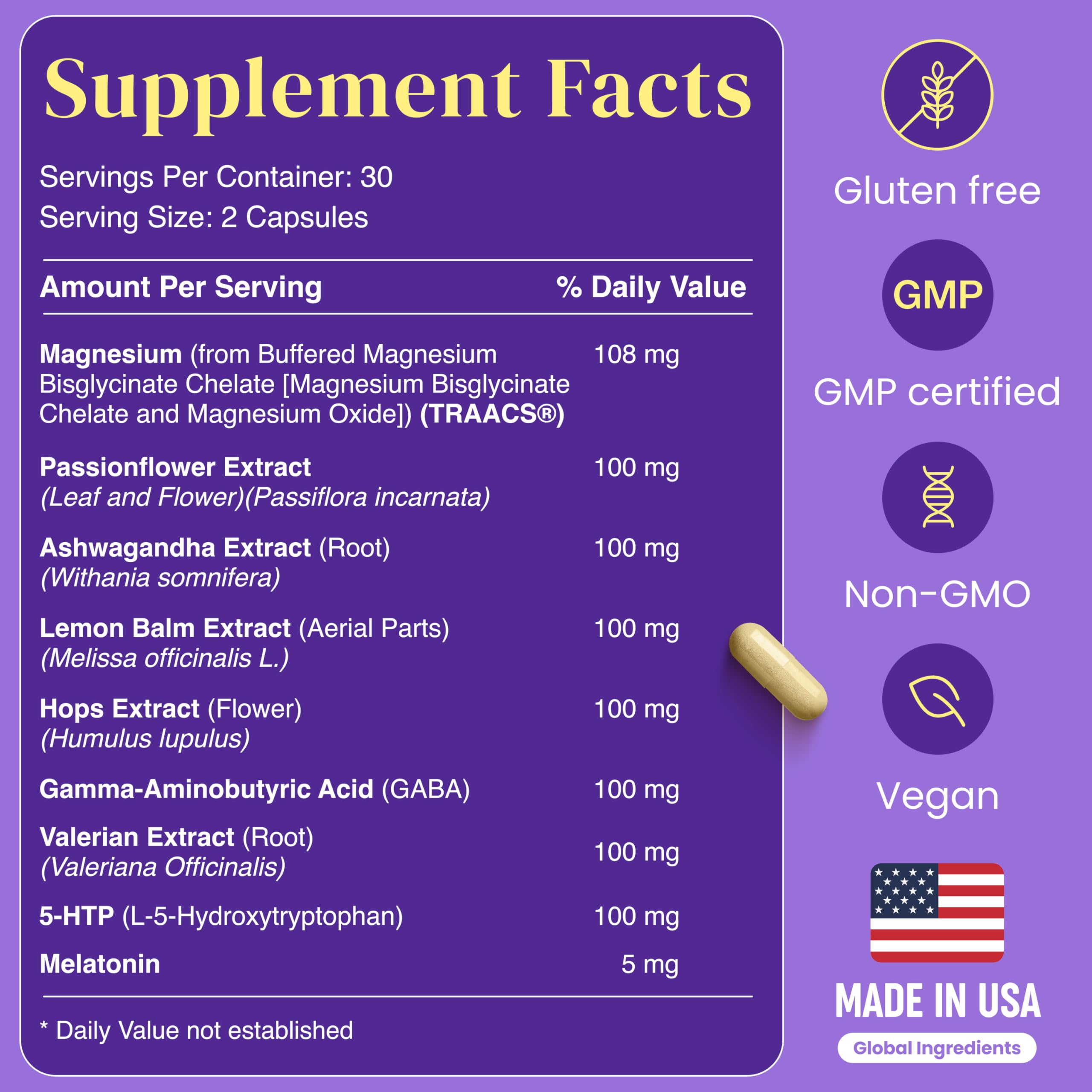 Supplement facts panel on 9-in-1 Sleep Aid