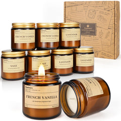 Nine vanilla-scented soy candles in amber jars (3-pack)