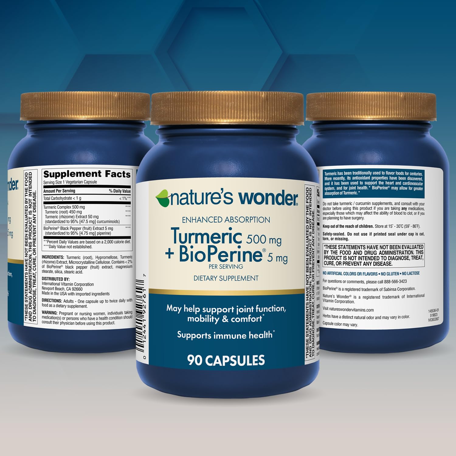 Packaging showing 90 vegetarian turmeric capsules