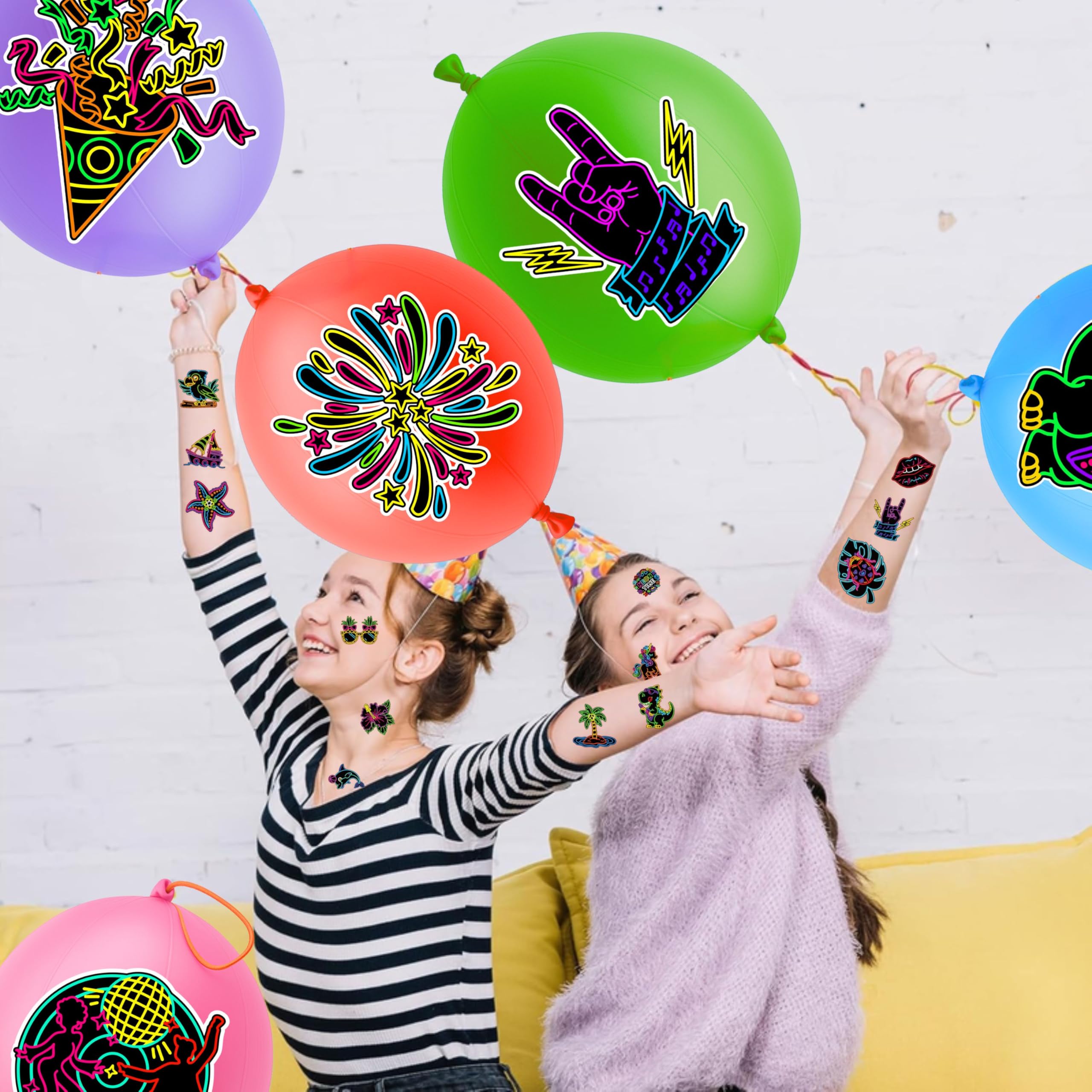 91BALLOONS neon colors with printed icons bring vibrant visuals to parties.