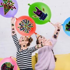 91BALLOONS neon colors with printed icons bring vibrant visuals to parties.