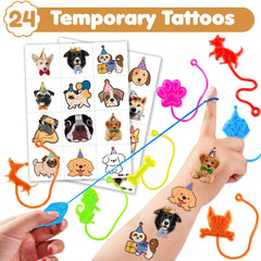 91STICKYHAND dog tattoos featuring puppies for classroom prizes and party giveaways.