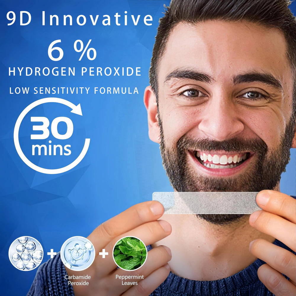 Whitening strips on teeth with timer concept
