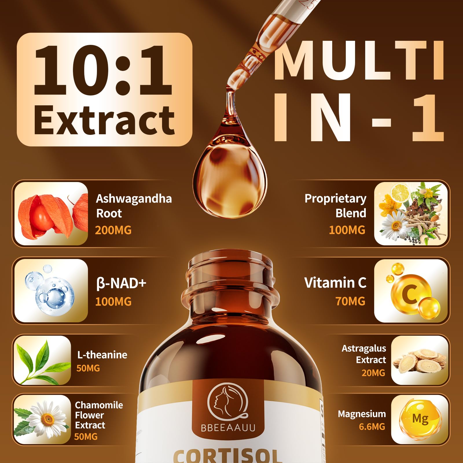 Close-up of Ashwagandha, L-Theanine and Phosphatidylserine ingredients