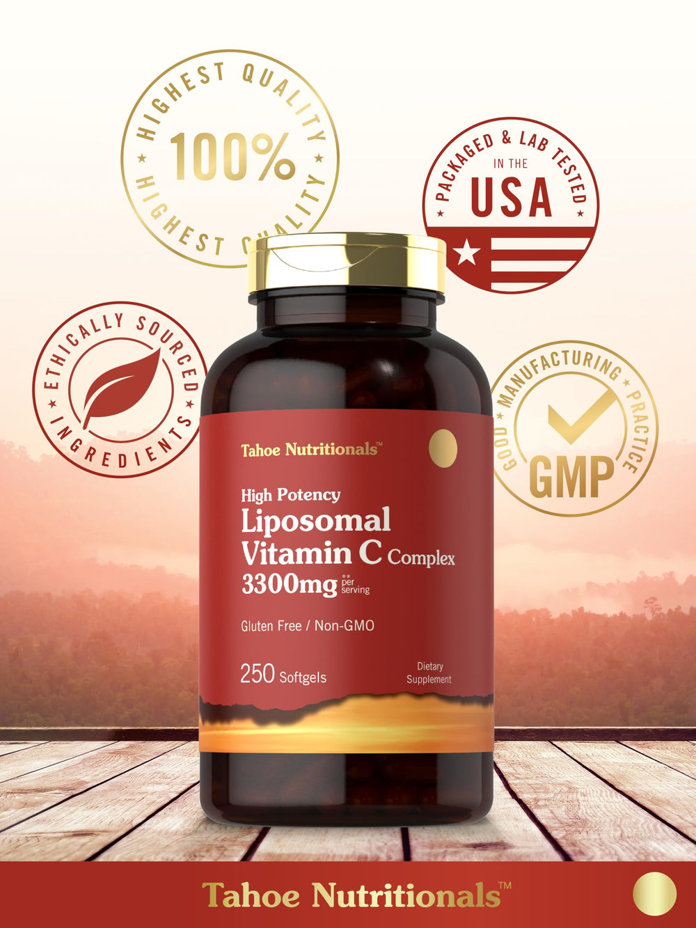 Back of the bottle showing ingredients for Tahoe Liposomal Vitamin C