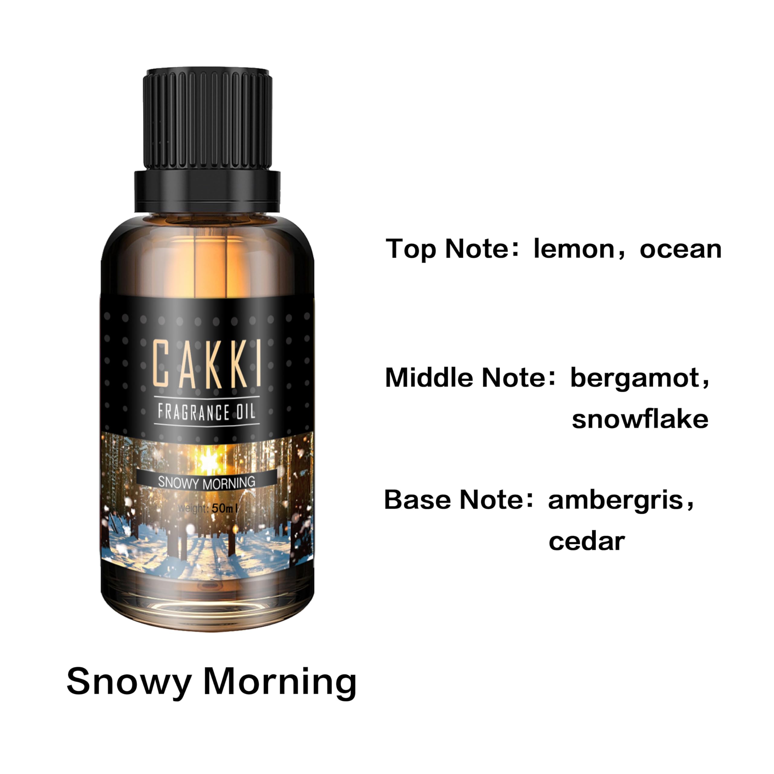 CAKKI Snowy Morning essential oil bottle with packaging 50ml