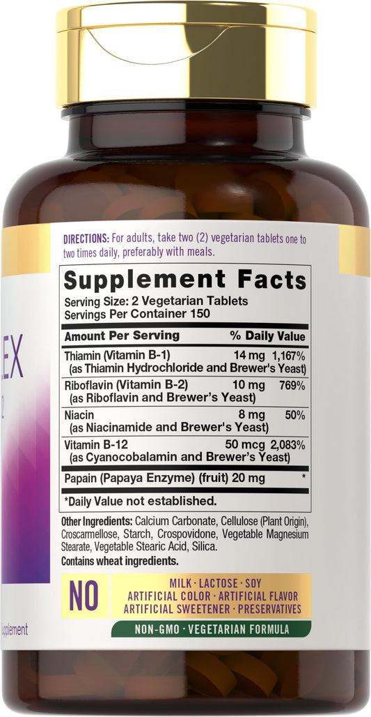 Close-up of B-Complex bottle label showing B-1, B-2, Niacin and B-12