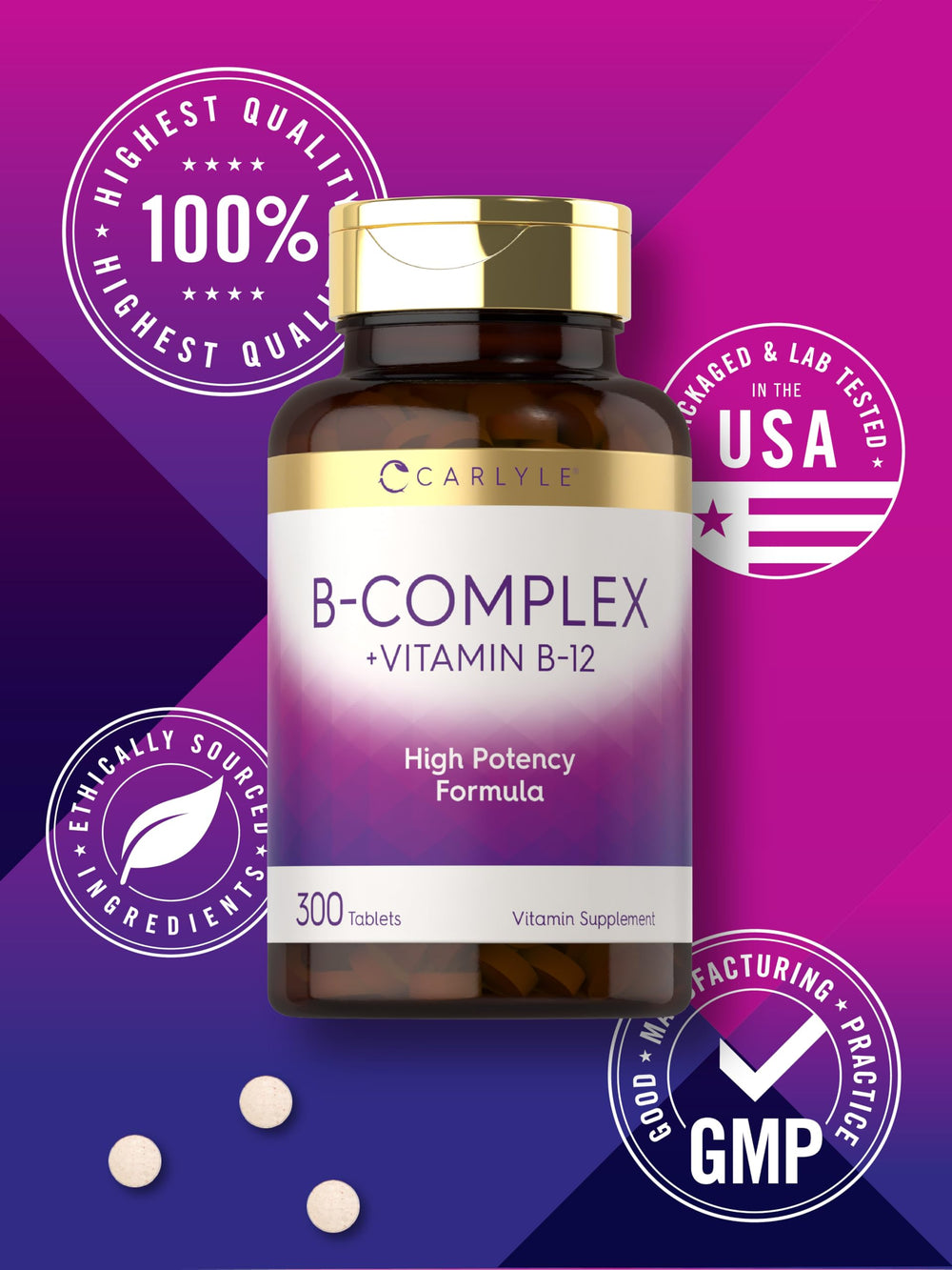 Laboratory tested ingredients badge for Carlyle B-Complex