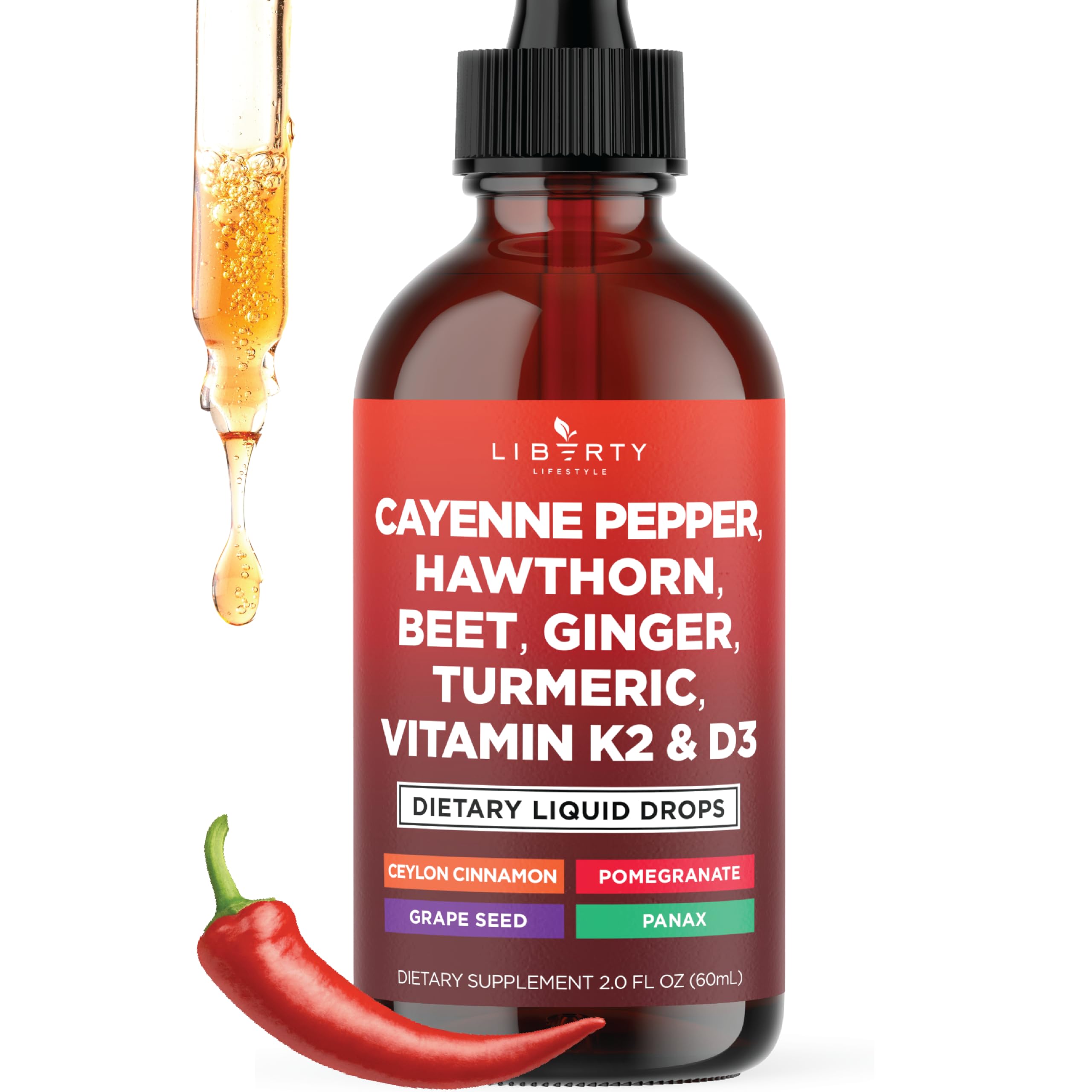 Cayenne Pepper Liquid Drops bottle, 2oz