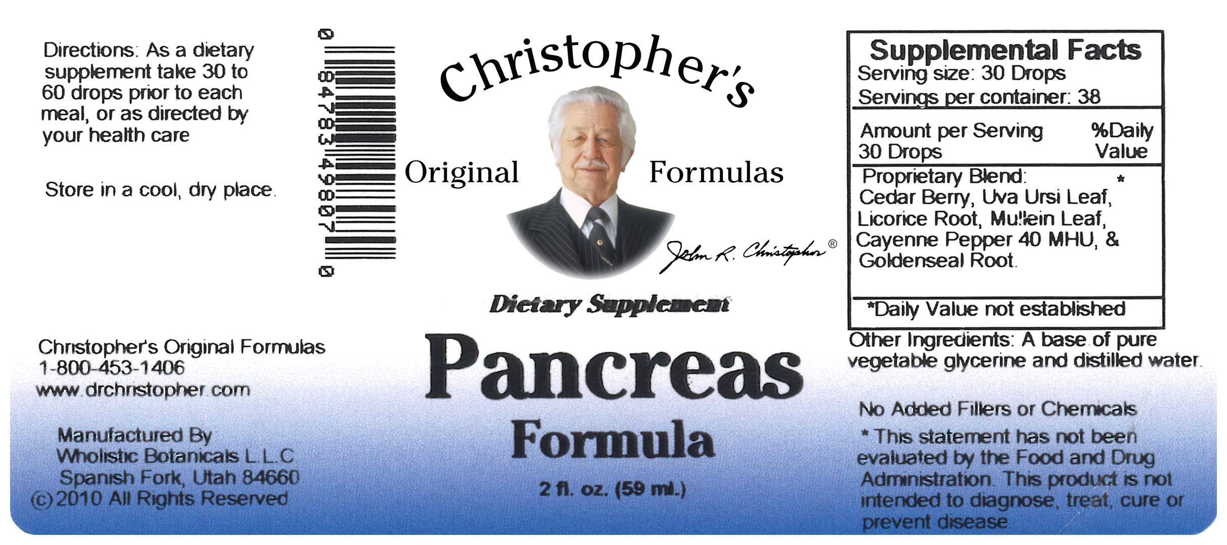 Proudly made in the USA – Christopher's Pancreas Formula Extract bottle label